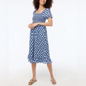 J. Crew Blue Floral Puff Sleeve Midi Dress